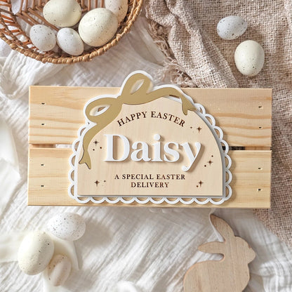 Scalloped Bow Easter Crate Plaque