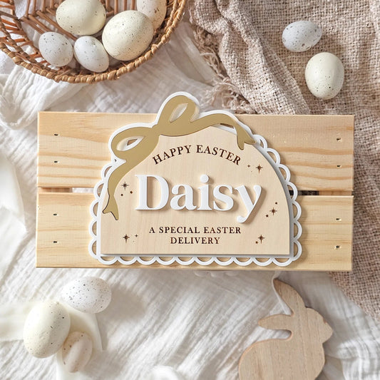 Scalloped Bow Easter Crate Plaque