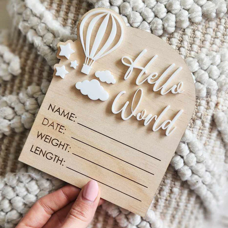 Hello World Balloon Clouds Announcement Plaque