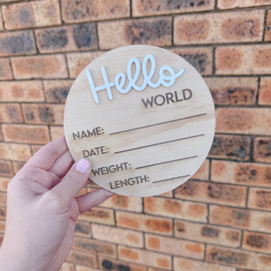 Hello World Circle Announcement Plaque