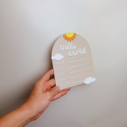 Sun & Clouds Birth Announcement Sign